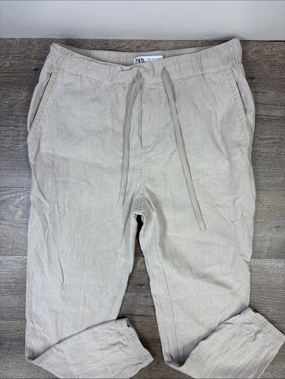 Zara Linen Blend Drawstring Jogger Pants Beige Men’s Medium